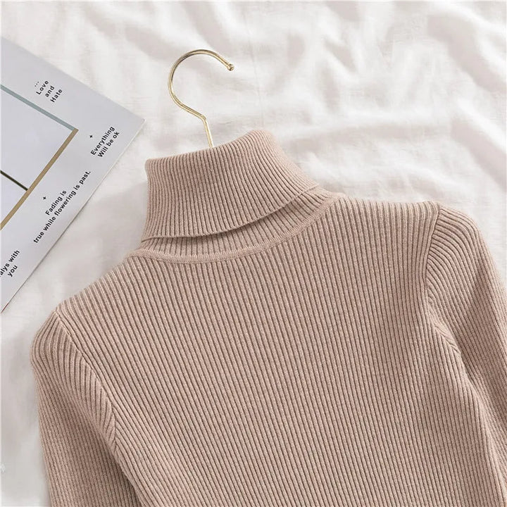 Effen gebreide dames coltrui, lange mouwen. Comfortabel voor koude winterdagen.