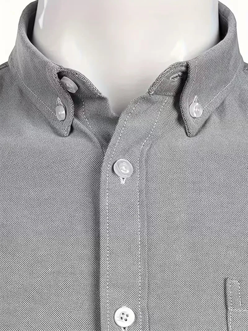 Blauw heren overhemd, smart casual, mandarin kraag, lange mouwen en met borstzak.