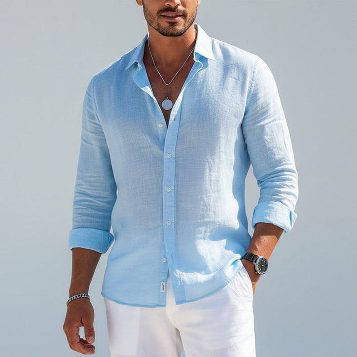 Veelzijdig casual heren overhemd lange mouwen, geschikt voor zomer, strand en vakantie, met stijlvol comfort.