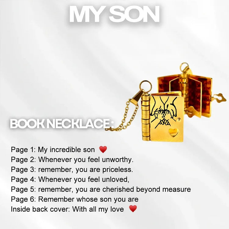 Liefdesgeschenk: gepersonaliseerde boek halsketting in zilverkleur, met custom gravure.