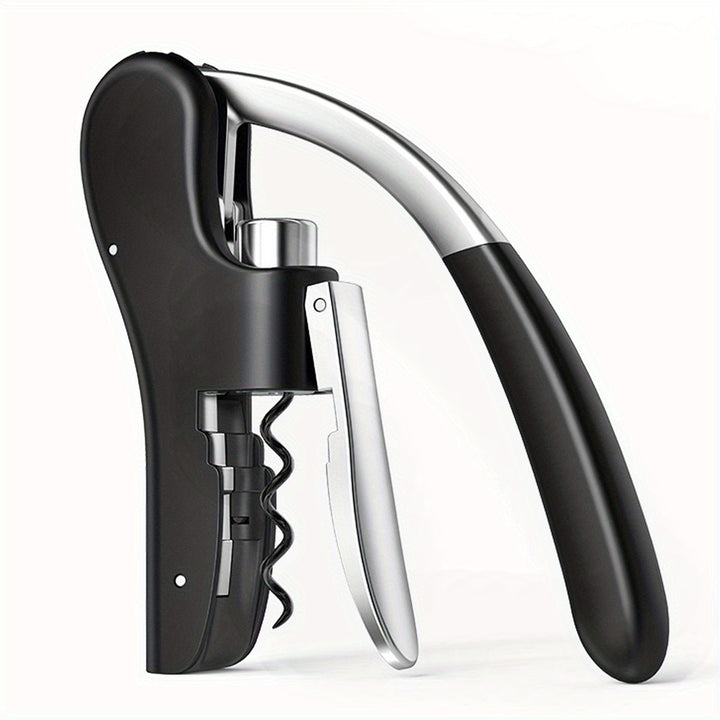 Detail van de duurzame metalen spiraal van de rode ergonomische kurkentrekker.