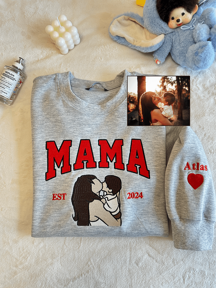 Comfortabele DadStitch hoodie met geborduurde foto, een warme en persoonlijke herinnering voor papa.