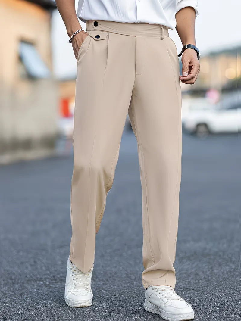 Ademende heren pantalon, straight leg, smart casual, polyester, ideaal voor zomer.
