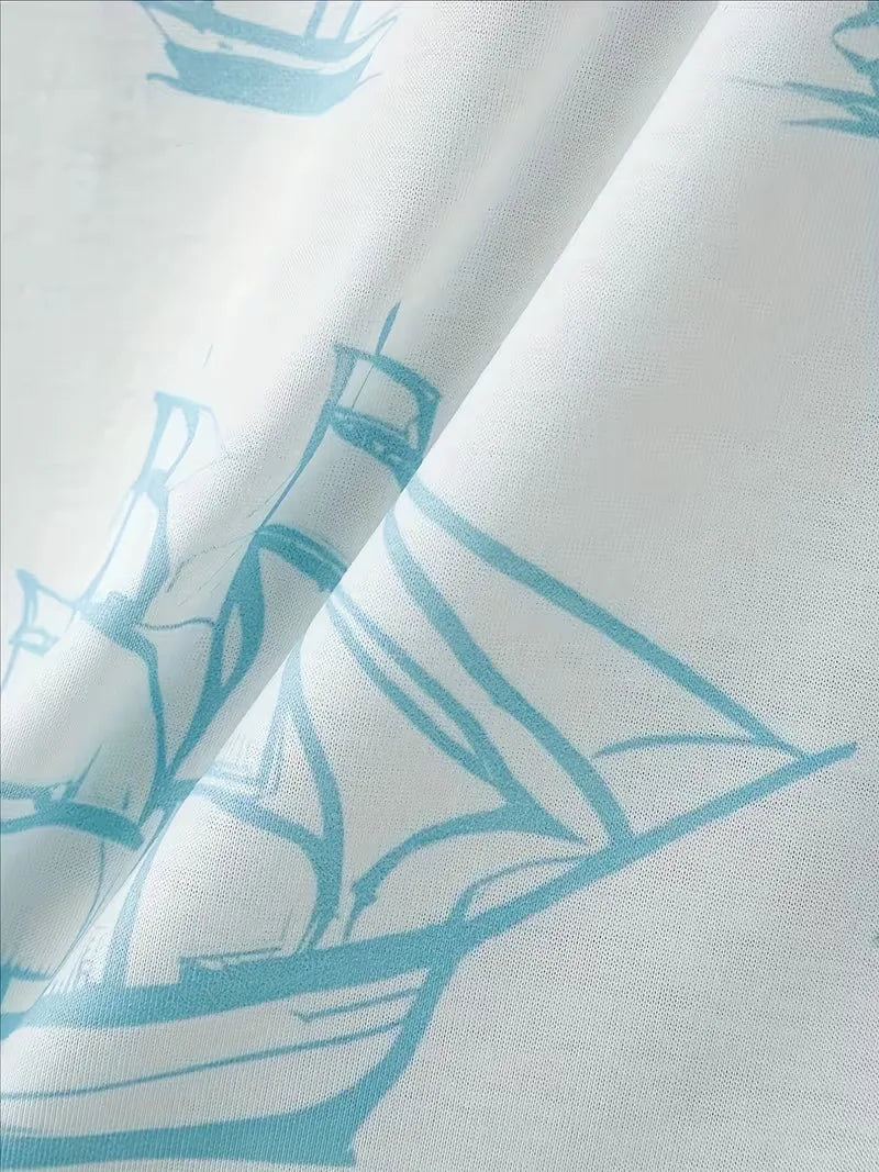 Gedetailleerde foto van heren 3D print T-shirt en bijpassende shorts, tweedelige zomerse set.