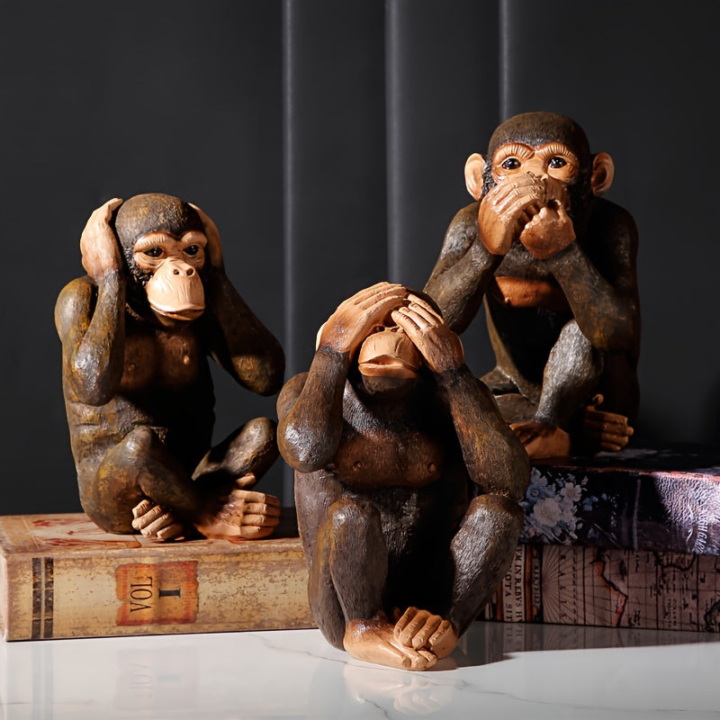Speelse hars chimpansee figuren voor interieur of tuin, met realistische afwerking.