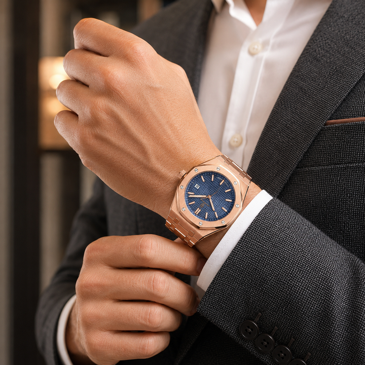 Herenhorloge Jonas Deluxe om de pols, toont dagelijks comfort en een stijlvolle uitstraling.