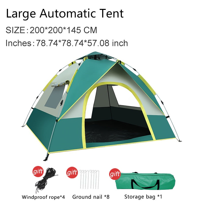 Duurzame 4-persoons campingtent, snel op te zetten, winddicht voor alle weersomstandigheden.