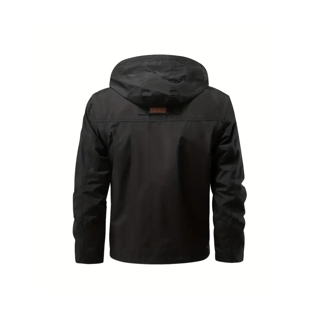 Groene heren overgangsjas met afneembare capuchon, waterafstotend voor buitenkleding en actieve levensstijl.