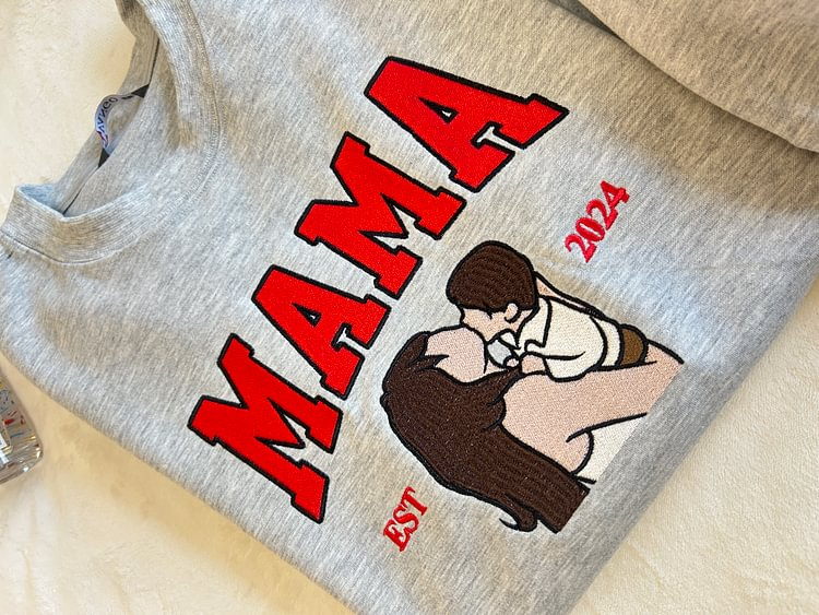 Geborduurde foto op DadStitch hoodie, een dierbaar en persoonlijk geschenk voor papa's verjaardag.