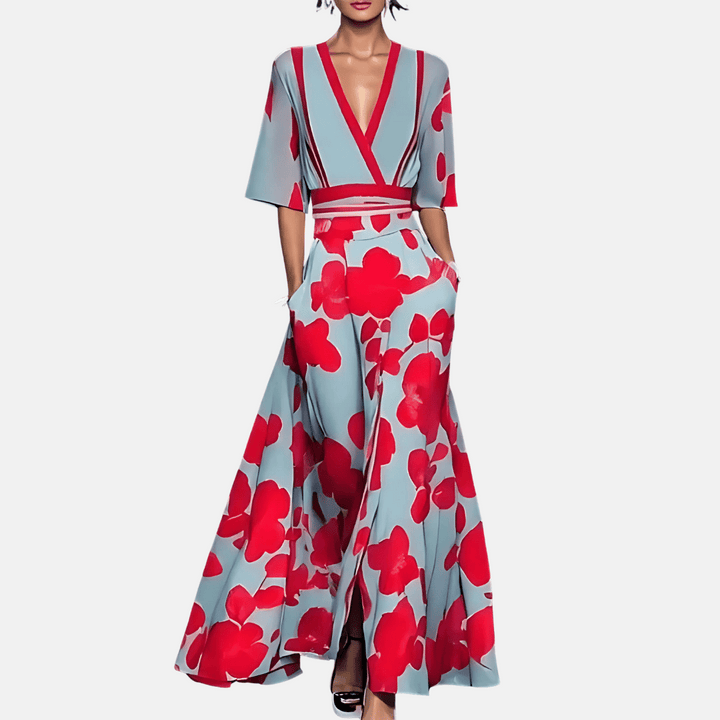 Dames maxi-jurk met levendige bloemenprint. Een veelzijdige casual zomerjurk, ook geschikt als strandjurk.