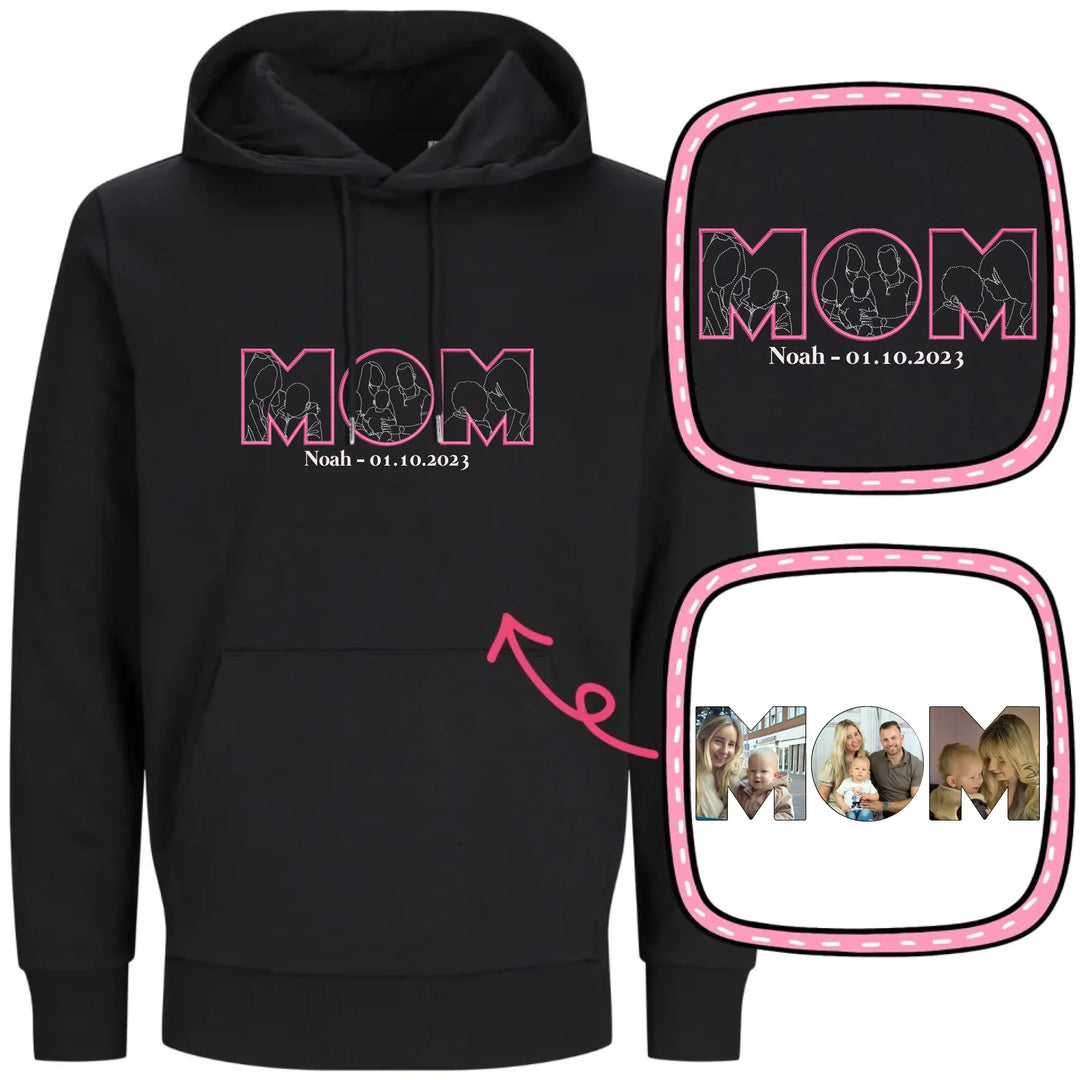 Dames gepersonaliseerde hoodie met geborduurde herinnering, een uniek en persoonlijk cadeau.