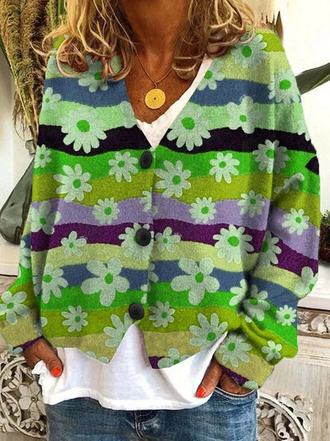 Levendig dames vintage vest, kleurrijk en casual, met chique knopen; een stijlvolle aanvulling op elke garderobe.