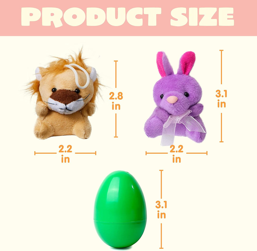 Grote set van 12 pluche paaseieren, elk gevuld met een verrassings mini-dier. Ideaal speelgoed voor kinderen met Pasen.