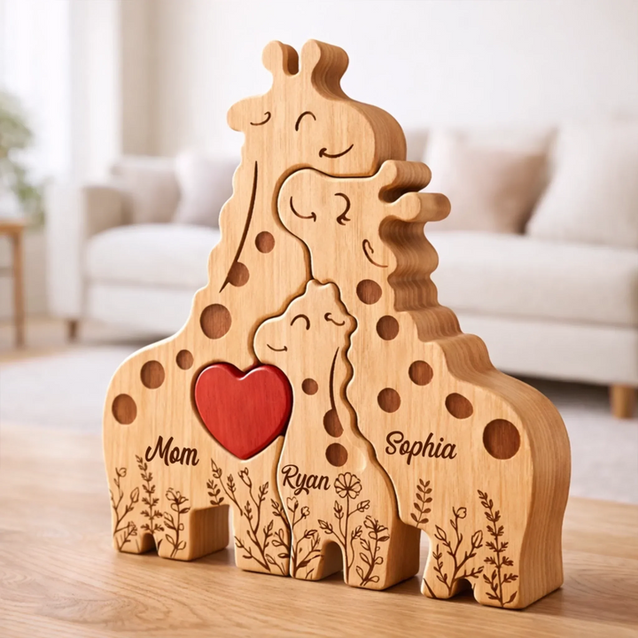 Houten giraffe puzzel; perfect Moederdag cadeau, personaliseerbaar voor mama of oma.