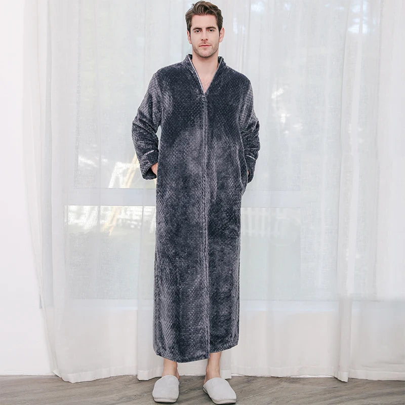 Comfortabele extra lange unisex ochtendjas van luxe fleece, heerlijk voor relaxte momenten.