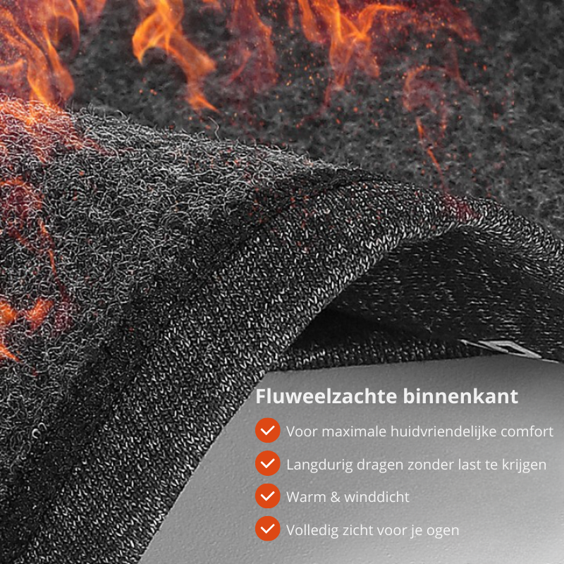 Winddichte wintermuts met volledige gezichtsbescherming, geschikt voor extreme weersomstandigheden.