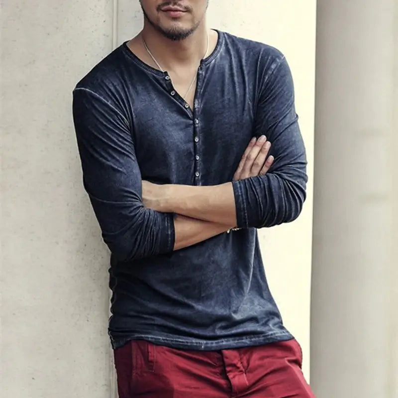 Casual heren shirt met Henley kraag en lange mouwen. Ideaal voor dagelijks gebruik, combineerbaar.