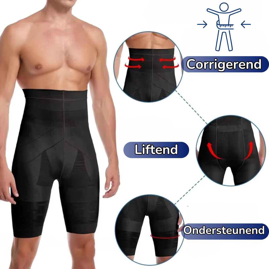 Witte heren compressiebroek voor training. Biedt gerichte ondersteuning voor rug, middel en bovenbenen.