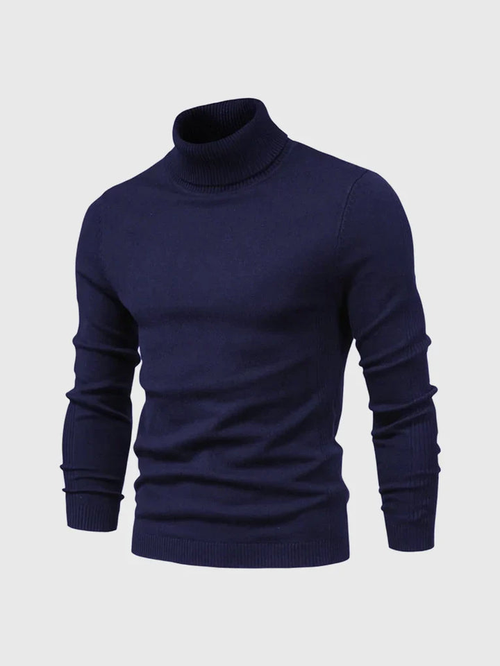 Blauwe heren trui met colkraag, stijlvolle en comfortabele keuze voor de man.