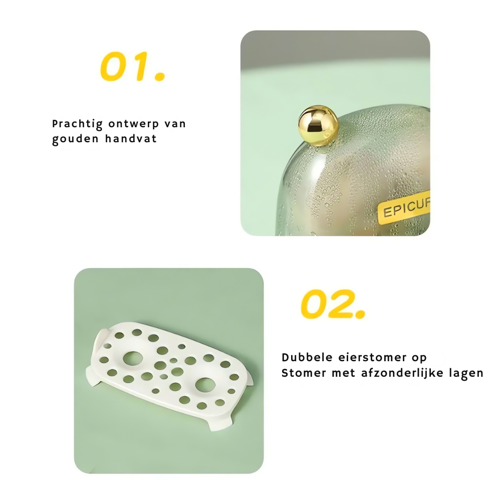 Elektrische eierkoker. Snel en eenvoudig koken of pocheren van eieren voor ontbijt, lunch of avondeten. Wit/groen.