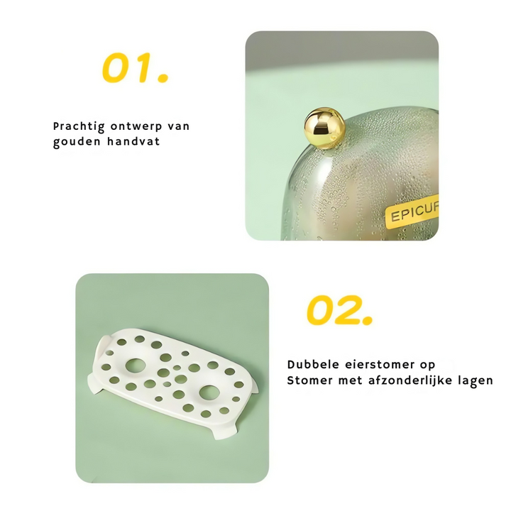 Elektrische eierkoker. Snel en eenvoudig koken of pocheren van eieren voor ontbijt, lunch of avondeten. Wit/groen.