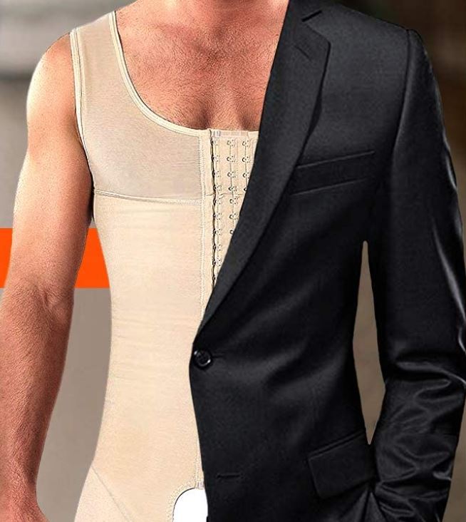 Heren activewear compressie top in zwart, voor figuurcorrectie en ondersteuning tijdens sport en dagelijks gebruik.