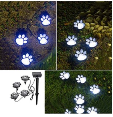 Waterdichte hondenpoot solar LED buitenlamp, bestand tegen weer en wind, voor langdurige tuinverlichting.