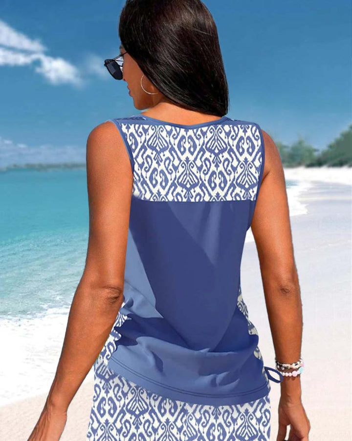 Eigentijds dames tankini zwempak, trendy en comfortabel voor de zomerse dagen.