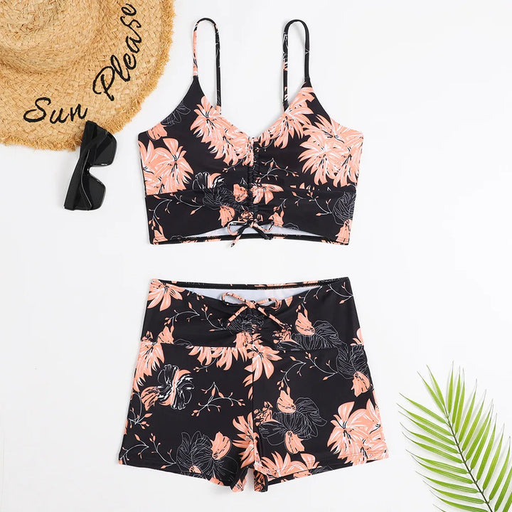 Zomerse dames zwemset: comfortabele bikini met bloemenprint en hoge taille, perfect voor ontspanning.
