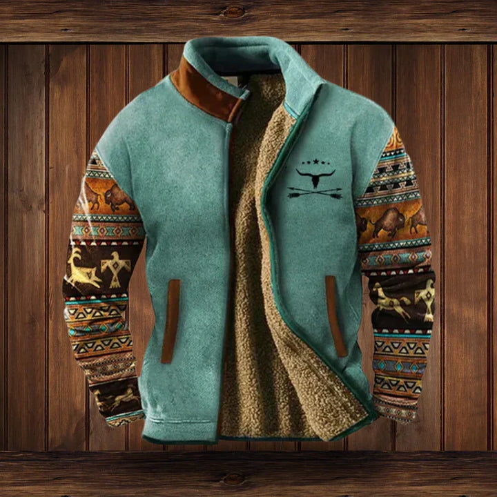 Heren westernstijl jas, met unieke details en een robuuste uitstraling. Perfecte herenmode winterjas.