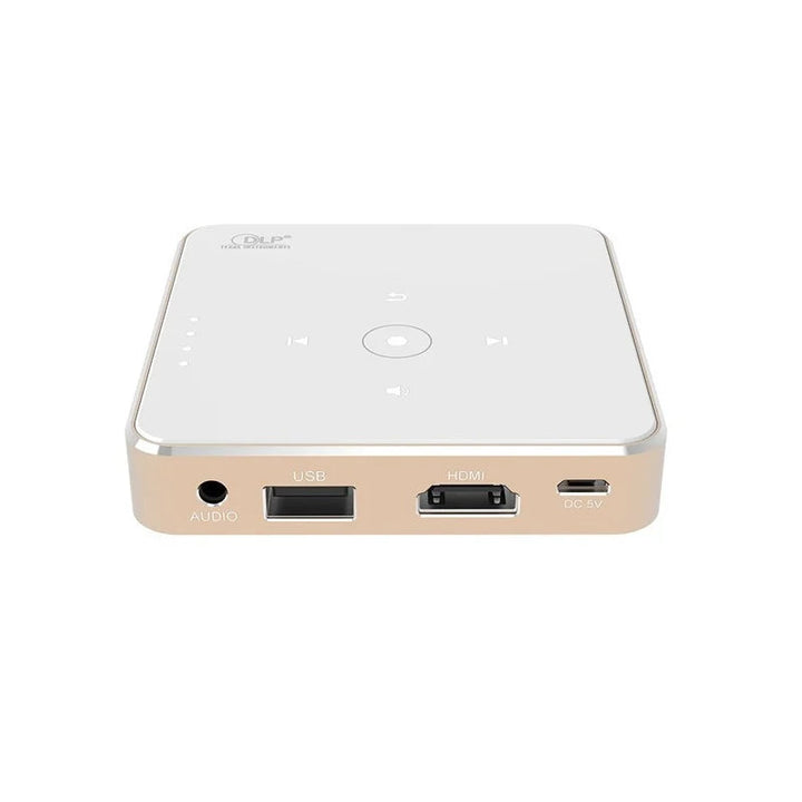 Compacte draagbare smart LED projector met touchscreen, ideaal voor thuisbioscoop en mobiel entertainment.
