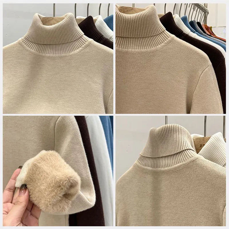 Knusse dames coltrui met hoge kraag, ideaal tegen de kou. Stijlvolle en warme wintertrui.