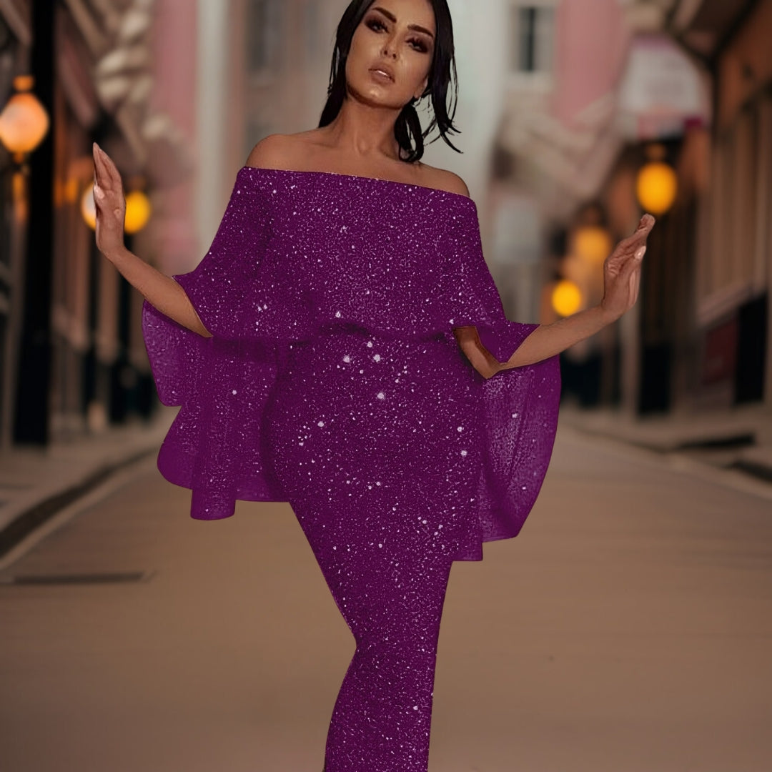 Trendy off-shoulder avondjurk voor dames. Ideaal als cocktail- of galajurk. Nieuwe collectie formele kleding.