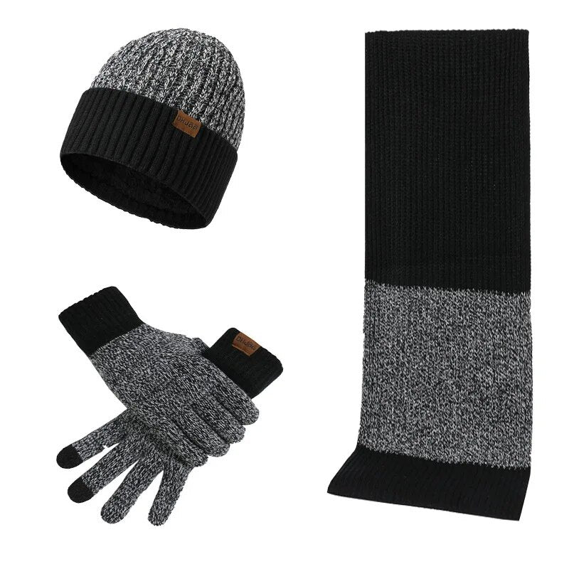 Complete gebreide winterset: muts, sjaal, handschoenen. Perfect unisex cadeau voor comfort en warmte.