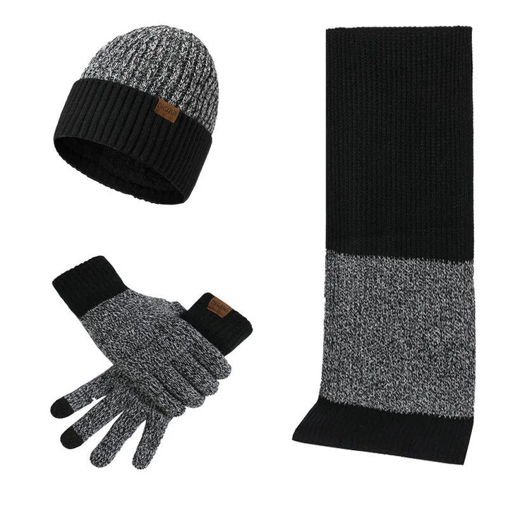 Complete gebreide winterset: muts, sjaal, handschoenen. Perfect unisex cadeau voor comfort en warmte.