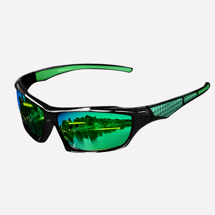 Duurzame sportzonnebril met UV400 oogbescherming, perfect voor outdoor activiteiten zoals wandelen en sport.