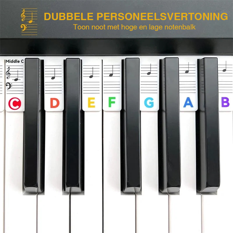 Afneembare siliconen notenlabels, duurzaam muziekaccessoire voor 88-toetsen piano & keyboard beginners.