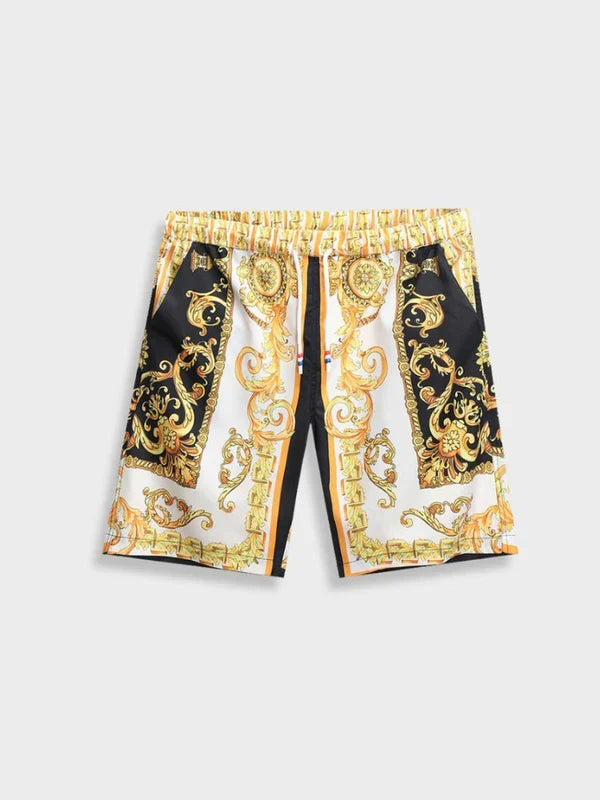 Volledige weergave van de elegante heren zomer set in barokstijl, met shirt en korte broek.