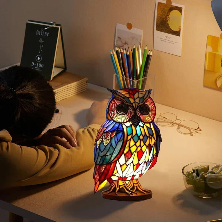Sfeervolle handgemaakte uilenlamp, geeft warm licht. Ideale decoratieve verlichting voor elke kamer.