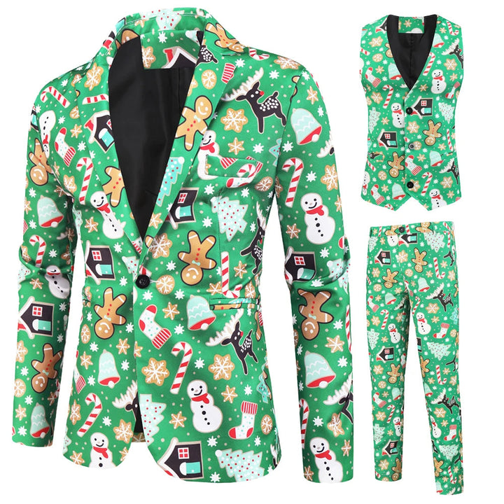 Heren kerstkleding: 3-delig feestpak met gedetailleerde blazer, gilet en broek uit de wintercollectie.