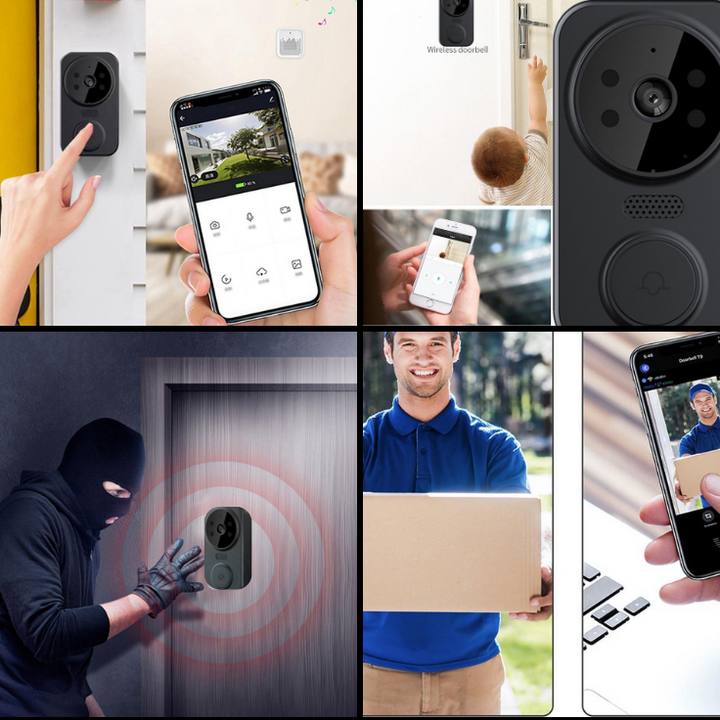 Beantwoord de deur overal met deze zwarte slimme wifi deurbel met tweeweg audio, camera en app-integratie.