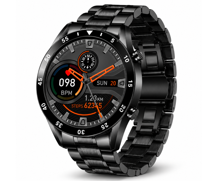 Heren Smartwatch Deluxe met elegant zilveren design en helder touchscreen; ideaal herenhorloge voor dagelijks gebruik.