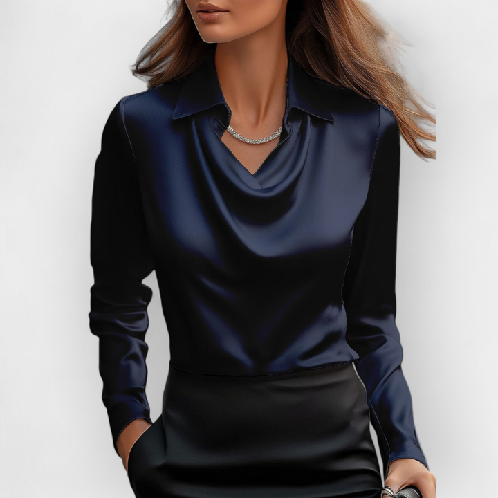 Modieuze elegante top met watervalkraag voor dames. Comfortabel en perfect voor casual chic gelegenheden.