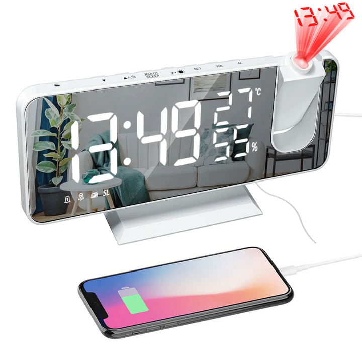 Multifunctionele wekker met tijdprojectie, groot LED scherm en handige USB poort.