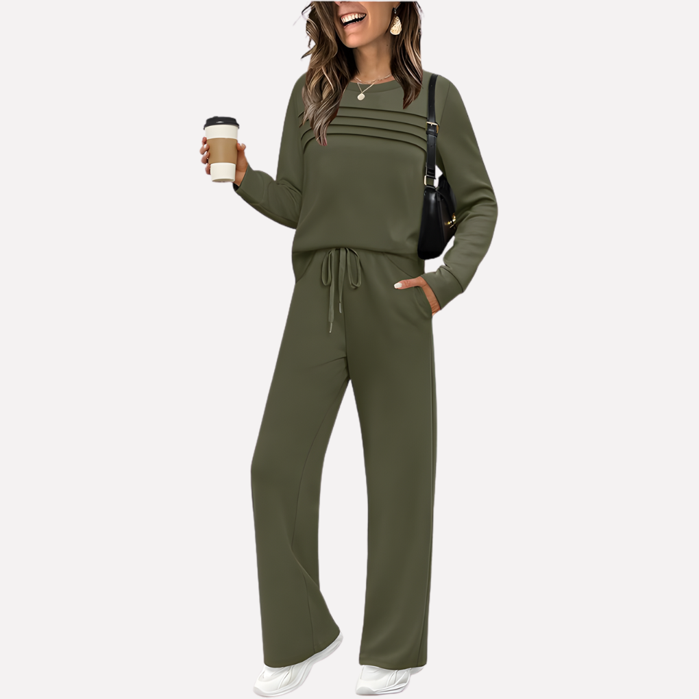 Modieuze casual dames lounge set; comfortabel twee-delig huispak met hoge hals, ideaal voor vrije tijd.