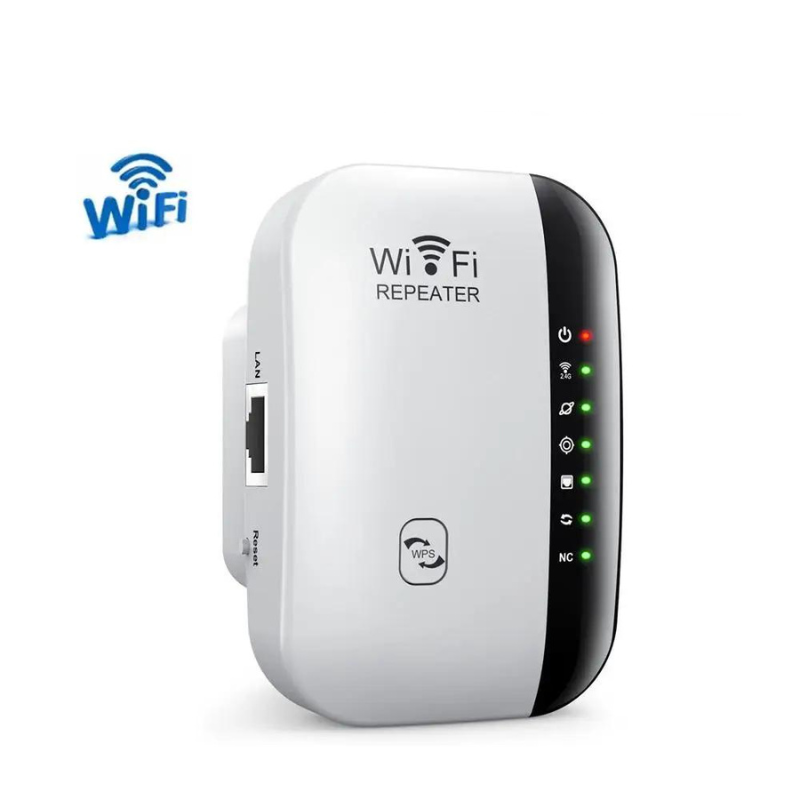 Compacte draadloze repeater toont functies. Versterkt wifi-signaal en elimineert dode zones eenvoudig.