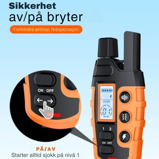 Zwarte ProTrain trainingshalsband voor honden, duurzaam en waterdicht, toont verstelbare sluiting en contactpunten.