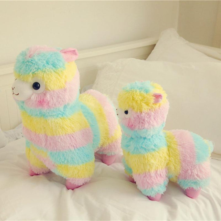 Pluche alpaca met regenboogkleuren, zacht speelgoed voor baby's en peuters om mee te knuffelen.