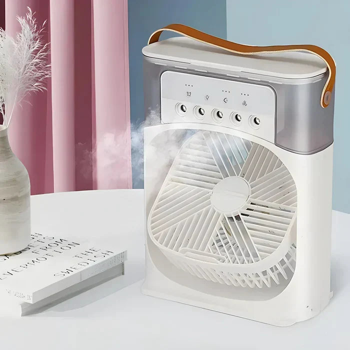 Ultieme 3-in-1 verkoeling: ventilator, luchtbevochtiger en sfeervol 7-kleuren LED licht in één apparaat.