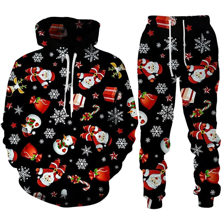Heren Vrolijke Kerst Loungeset met comfortabele hoodie en broek, ideaal voor de feestdagen.